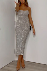 Celebration Time Sequin Slip Stretch Midi Dress